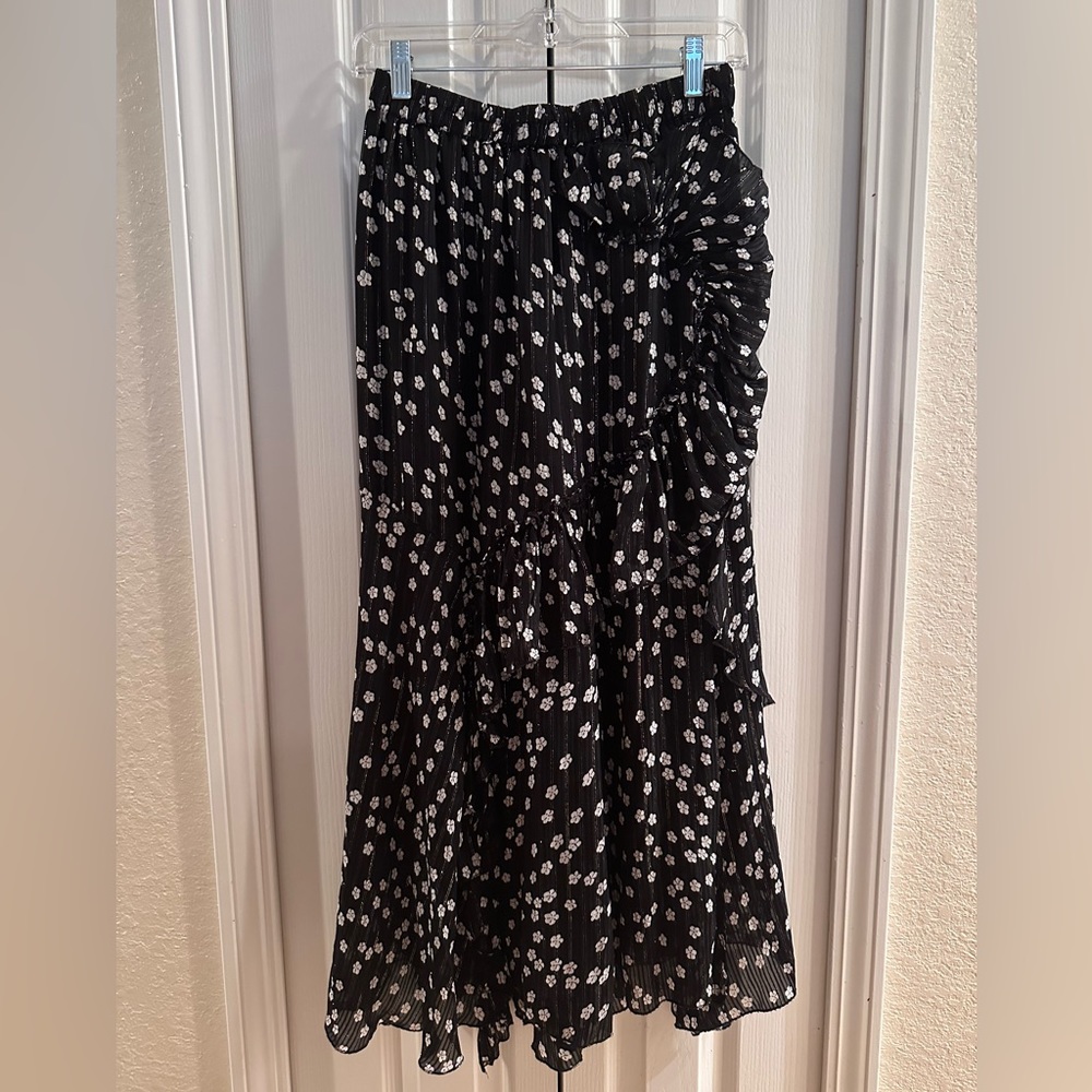 Free People black skirt with white floral lurex fabric
